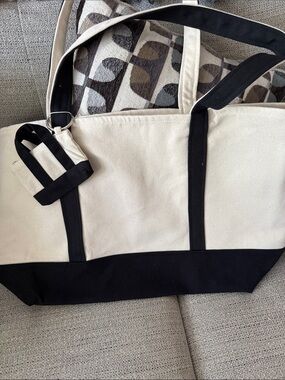 Harper Cream and Black Canvas Tote
